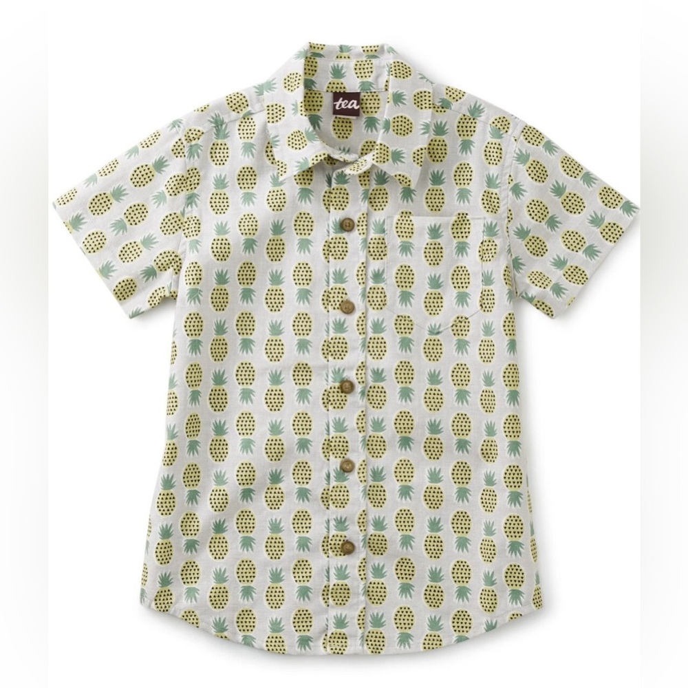 Tea Collection Pineapple Print Short Sleeve Button Shirt size 5